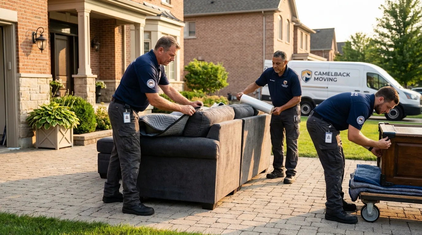 Large estate moving crew wrapping furniture in Bedford, NH